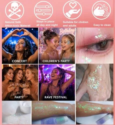 Go Ho Face & Body Glitter Gel 1.83 oz (52 g) | Holographic Purple Sparkle for Festival & Makeup thumbnail 5