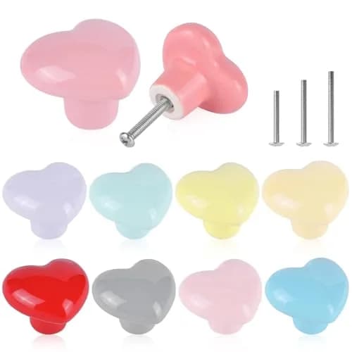 OctinPris Heart Dresser Knobs 4.5cm (1.77in) | Colorful Ceramic Drawer Pulls for Kids' Furniture (10-Pack) thumbnail 1