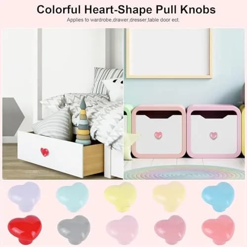 OctinPris Heart Dresser Knobs 4.5cm (1.77in) | Colorful Ceramic Drawer Pulls for Kids' Furniture (10-Pack) thumbnail 4