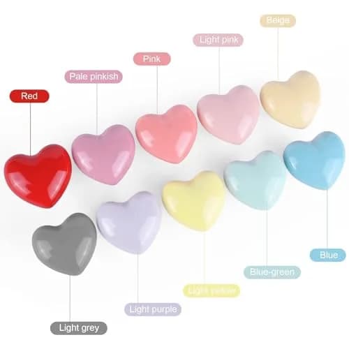 OctinPris Heart Dresser Knobs 4.5cm (1.77in) | Colorful Ceramic Drawer Pulls for Kids' Furniture (10-Pack) thumbnail 3