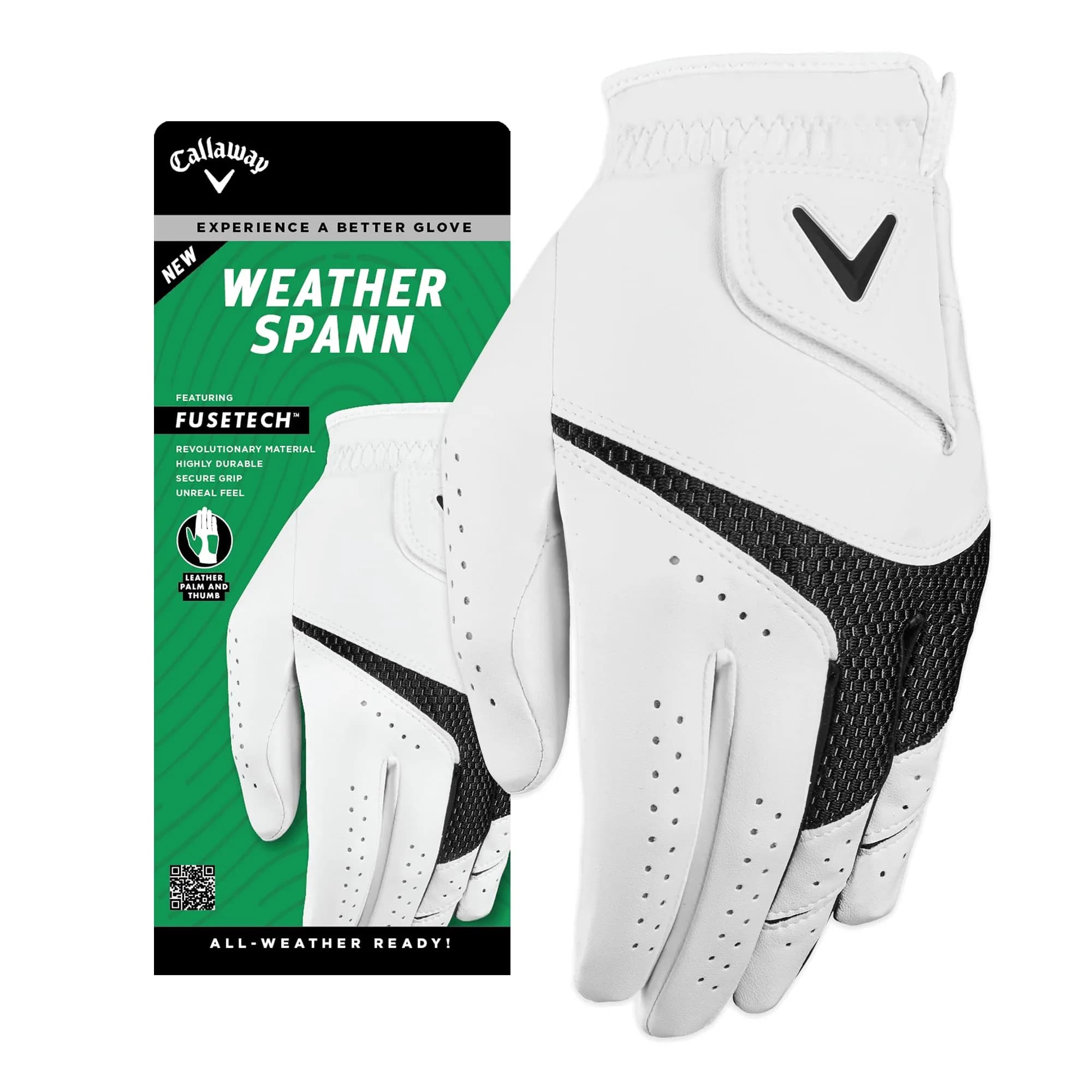 Callaway Golf Weather Spann Glove (Worn on Left Hand, Cadet X-Large, White) | All-Weather Grip for Indian Courses - main product image