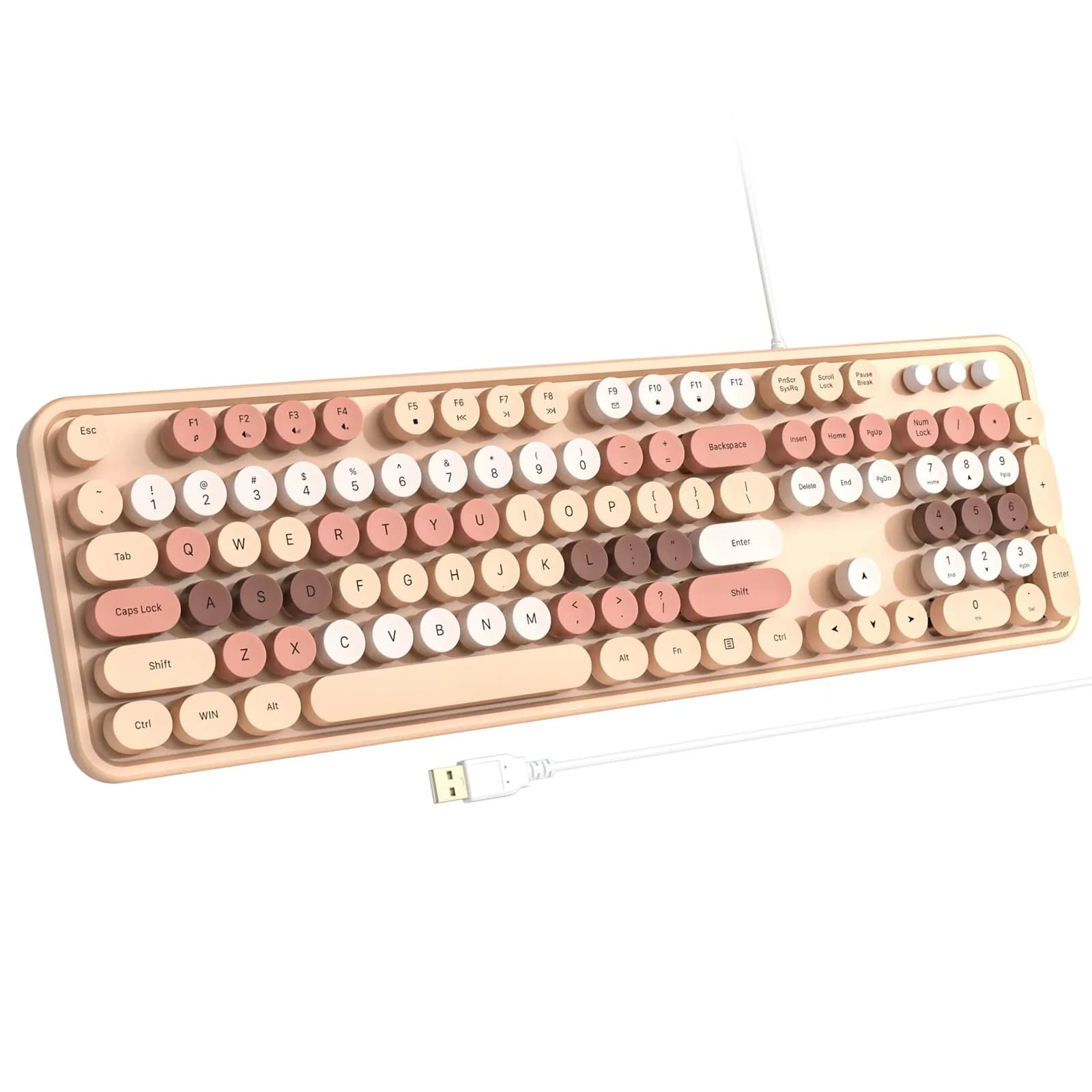 Atelus Retro Typewriter Wired Keyboard, Full-Size 104-Key with Number Pad, Milk Tea Colorful | Plug and Play USB Keyboard for Windows PC Laptop — Milk-Tea
