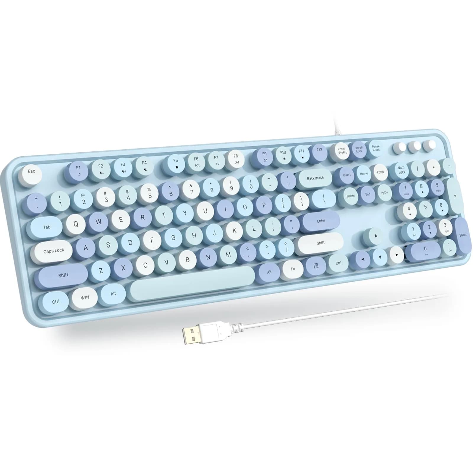 Atelus Retro Typewriter Keyboard Blue Colorful Full Size 104-Key USB Wired Tactile Mechanical Switch | Office & Home Use — Blue Colorful