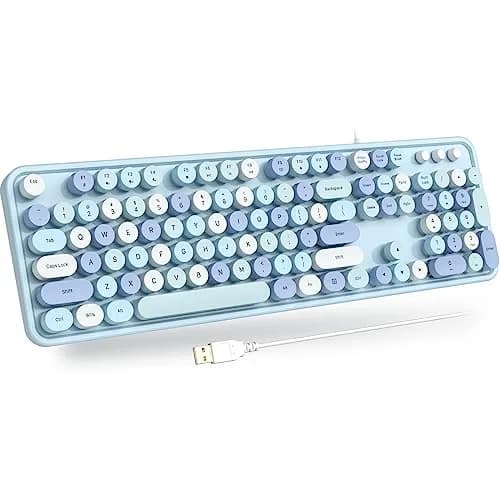 Atelus Retro Typewriter Keyboard Blue Colorful Full Size 104-Key USB Wired Tactile Mechanical Switch | Office & Home Use thumbnail 1
