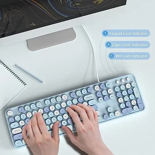 Atelus Retro Typewriter Keyboard Blue Colorful Full Size 104-Key USB Wired Tactile Mechanical Switch | Office & Home Use thumbnail 4