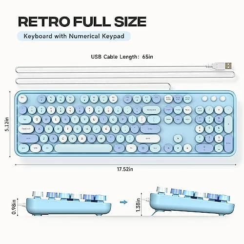 Atelus Retro Typewriter Keyboard Blue Colorful Full Size 104-Key USB Wired Tactile Mechanical Switch | Office & Home Use thumbnail 7