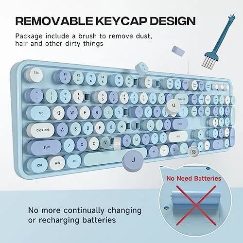 Atelus Retro Typewriter Keyboard Blue Colorful Full Size 104-Key USB Wired Tactile Mechanical Switch | Office & Home Use thumbnail 2