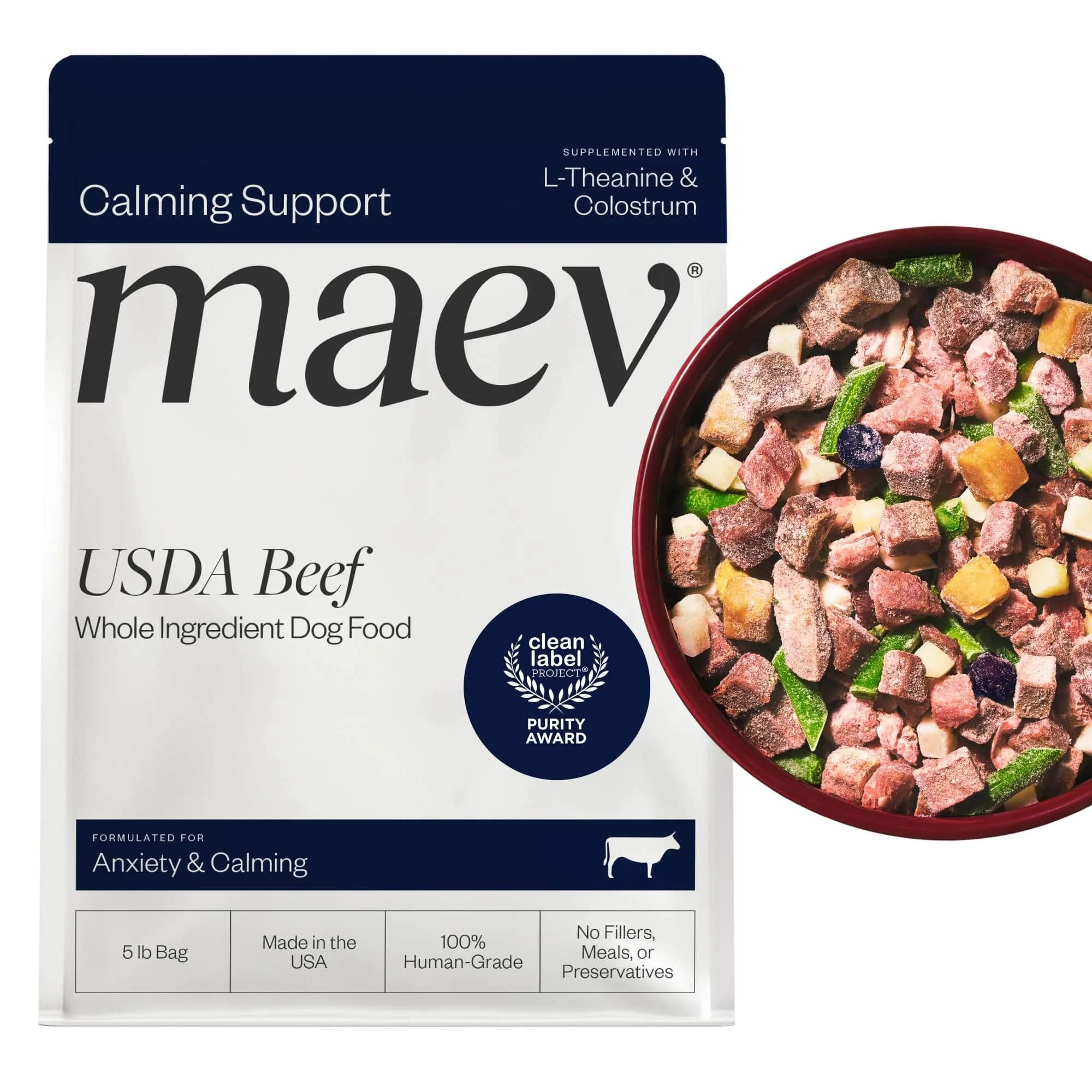 Maev Human-Grade Frozen Beef Dog Food 15 lb | Calming & Anxiety Support with Real Beef