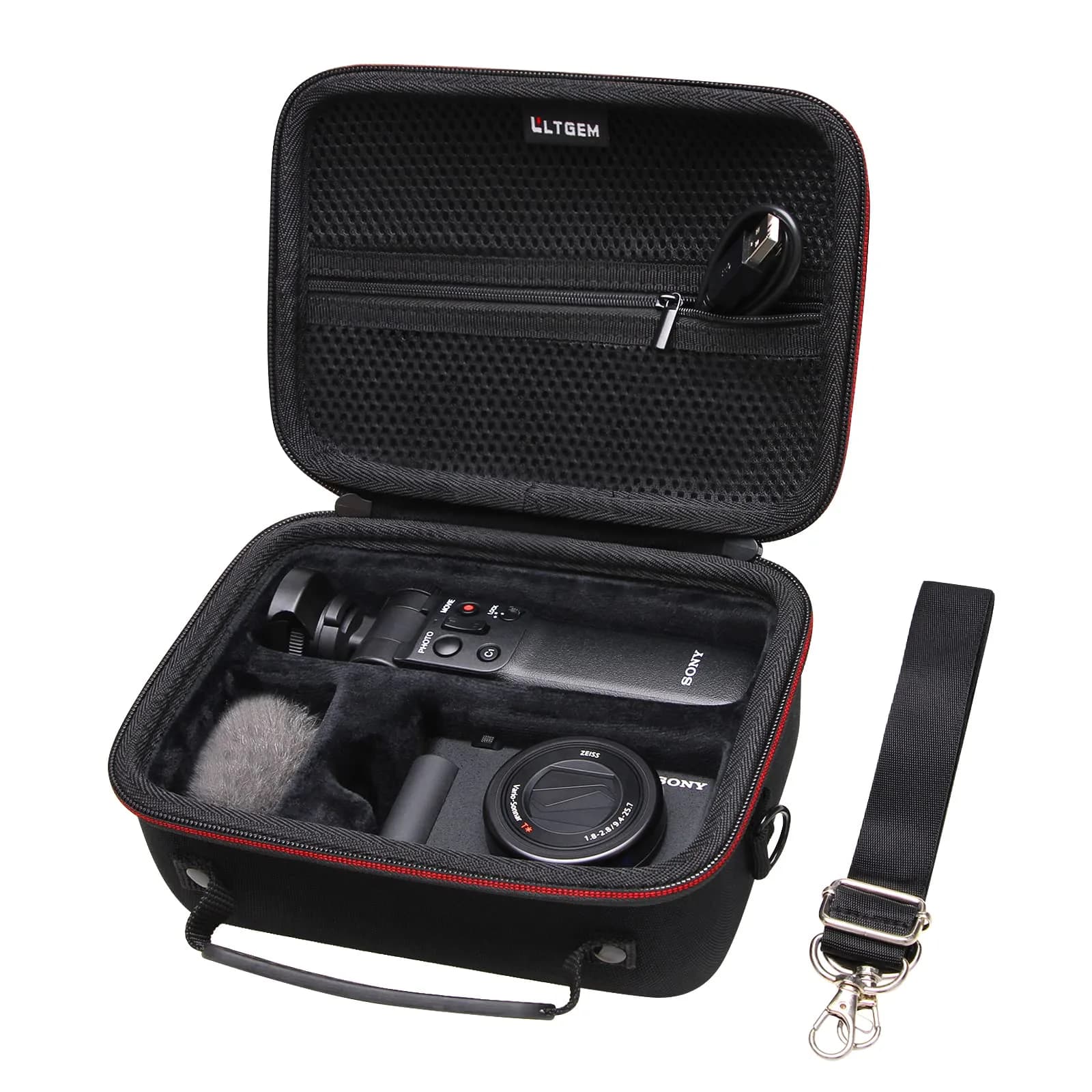 L LTGEM Black Hard Camera Case with Shoulder Strap for Sony ZV-1F/ZV-1/ZV-1 II Vlog Cameras - main product image