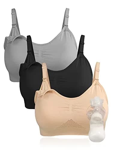 4HOW Hands-Free Pumping & Nursing Bra 3-Pack (Black+Grey+Beige) | Adjustable Support for Breastfeeding Mothers thumbnail 1