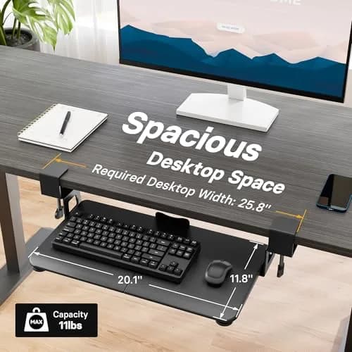 BONTEC Under Desk Keyboard Tray, Pull-Out Keyboard & Mouse Platform 51 cm (20 in) | Ergonomic C-Clamp Mount thumbnail 5