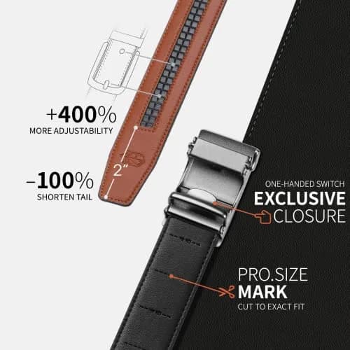 Zitahli Ratchet Belts for Men, Adjustable Leather Belt for Dress & Casual, Hiding Tail-Trim, 46"-52" | Precise Fit & Premium Quality thumbnail 3
