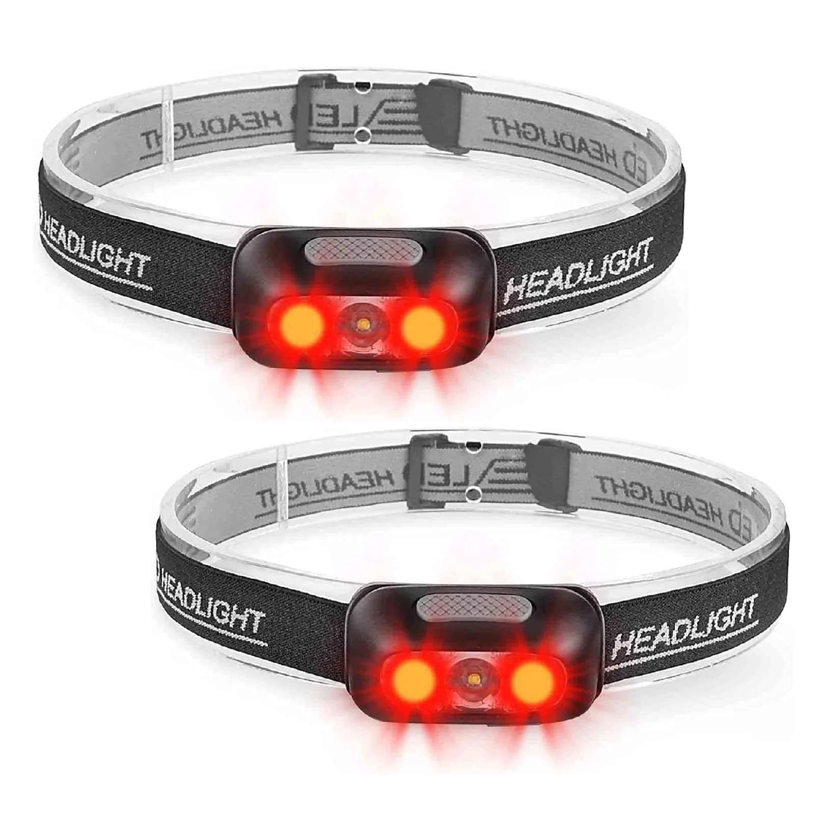 Geekhigh Rechargeable LED Headlamp 2-Pack with Red Light | 500 Lumens, 650 FT Beam Distance — Red Headlight-Black