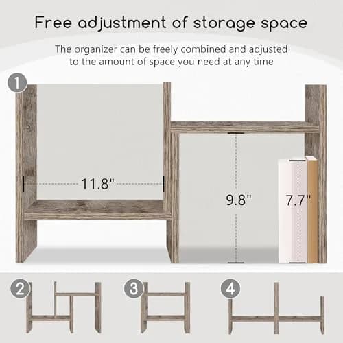 Jerry & Maggie Desktop Organizer Shelf 23.4in x 6in x 14in | Multi-Functional Wooden Desk Rack thumbnail 5