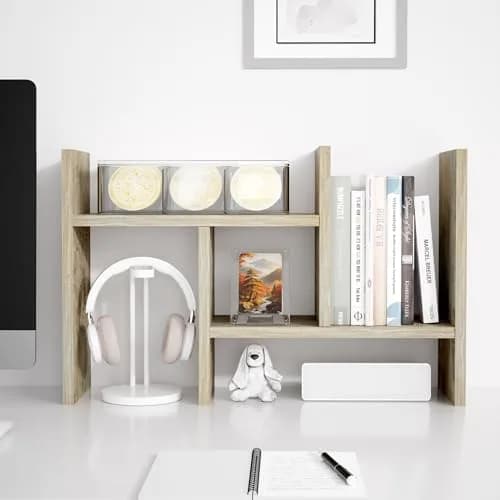 Jerry & Maggie Desktop Organizer Shelf 23.4in x 6in x 14in | Multi-Functional Wooden Desk Rack thumbnail 6