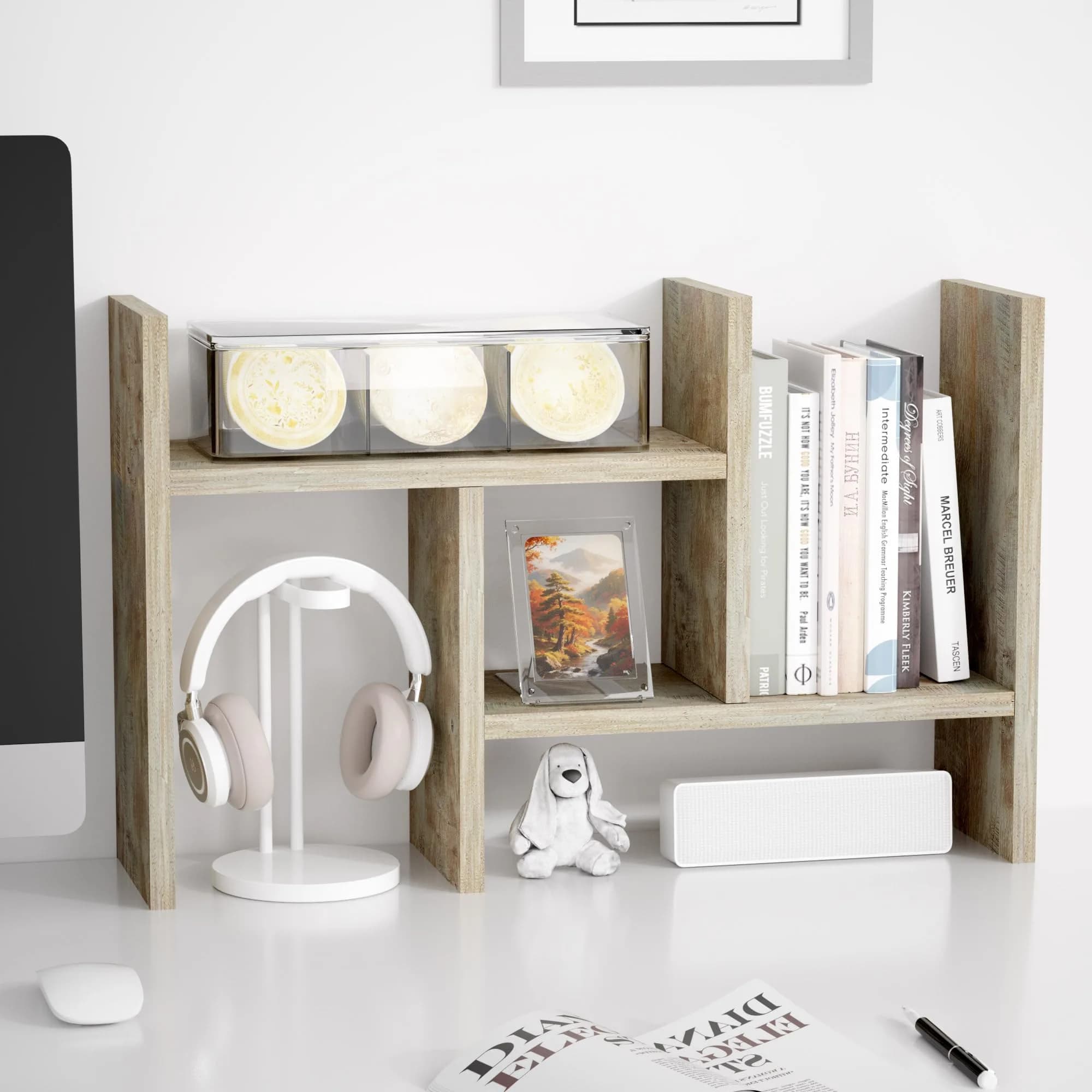 Jerry & Maggie Desktop Organizer Shelf 23.4in x 6in x 14in | Multi-Functional Wooden Desk Rack