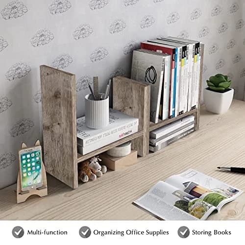 Jerry & Maggie Desktop Organizer Shelf 23.4in x 6in x 14in | Multi-Functional Wooden Desk Rack thumbnail 8