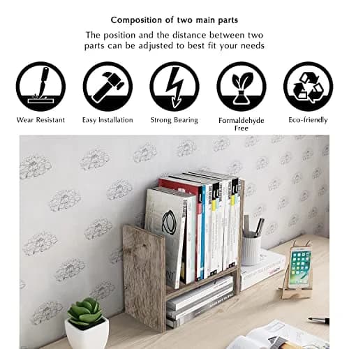 Jerry & Maggie Desktop Organizer Shelf 23.4in x 6in x 14in | Multi-Functional Wooden Desk Rack thumbnail 9