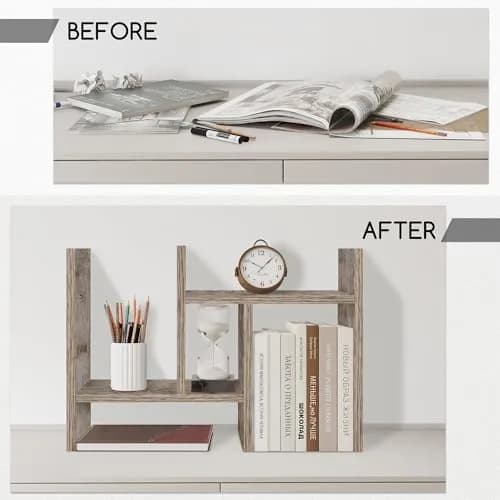 Jerry & Maggie Desktop Organizer Shelf 23.4in x 6in x 14in | Multi-Functional Wooden Desk Rack thumbnail 2