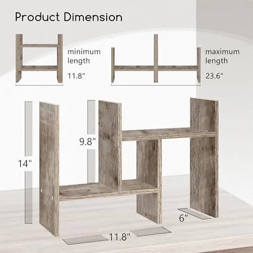 Jerry & Maggie Desktop Organizer Shelf 23.4in x 6in x 14in | Multi-Functional Wooden Desk Rack thumbnail 3