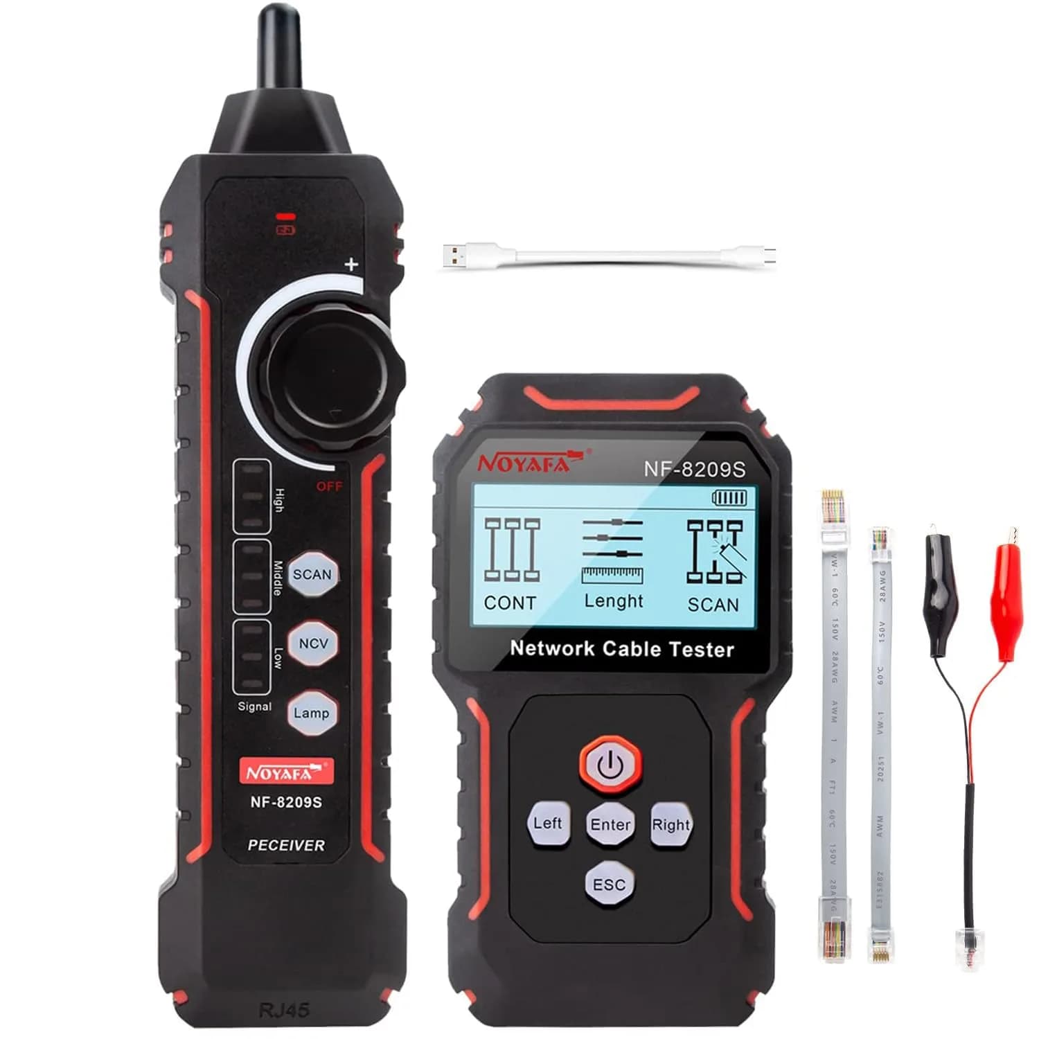 NOYAFA NF‑8209S Network Cable Tester – Ethernet & PoE Detection, Cable Length & Voltage Test, Port Flashing, Anti-Interference Modes (500m)