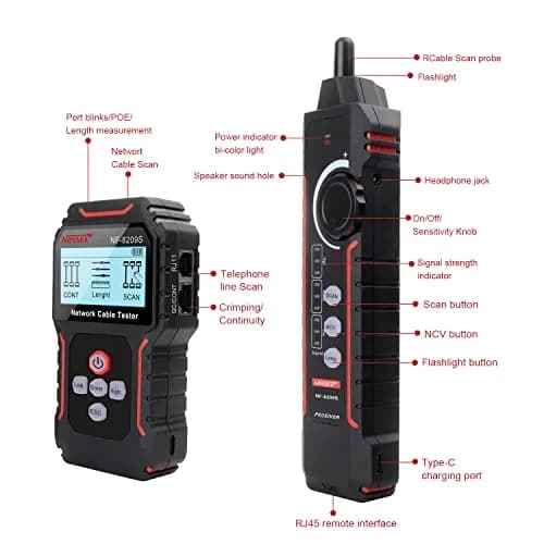 NOYAFA NF‑8209S Network Cable Tester – Ethernet & PoE Detection, Cable Length & Voltage Test, Port Flashing, Anti-Interference Modes (500m) thumbnail 5