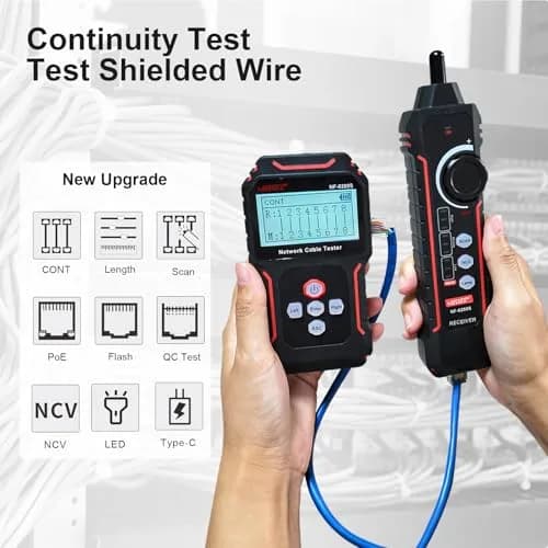 NOYAFA NF‑8209S Network Cable Tester – Ethernet & PoE Detection, Cable Length & Voltage Test, Port Flashing, Anti-Interference Modes (500m) thumbnail 2