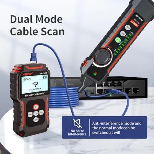 NOYAFA NF‑8209S Network Cable Tester – Ethernet & PoE Detection, Cable Length & Voltage Test, Port Flashing, Anti-Interference Modes (500m) thumbnail 3