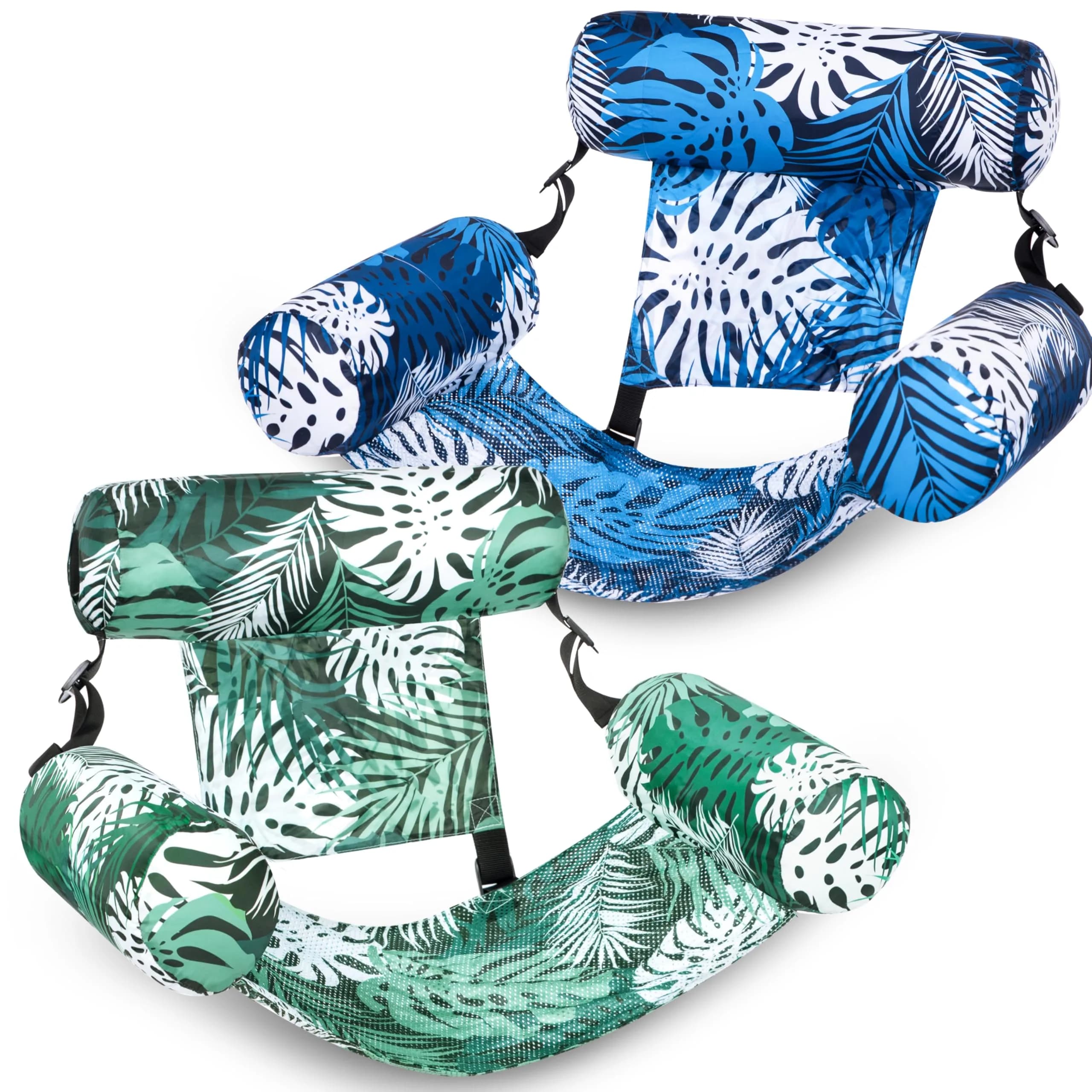 Sloosh Inflatable Pool Float Chairs 2-Pack 76x41x61 cm (30"x16"x24") | Tropical Leaves Design with Mesh Sling - main product image