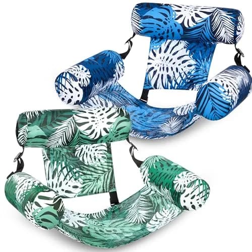Sloosh Inflatable Pool Float Chairs 2-Pack 76x41x61 cm (30"x16"x24") | Tropical Leaves Design with Mesh Sling thumbnail 1