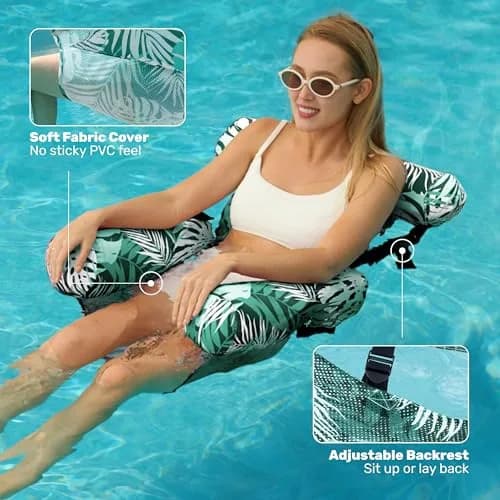 Sloosh Inflatable Pool Float Chairs 2-Pack 76x41x61 cm (30"x16"x24") | Tropical Leaves Design with Mesh Sling thumbnail 4