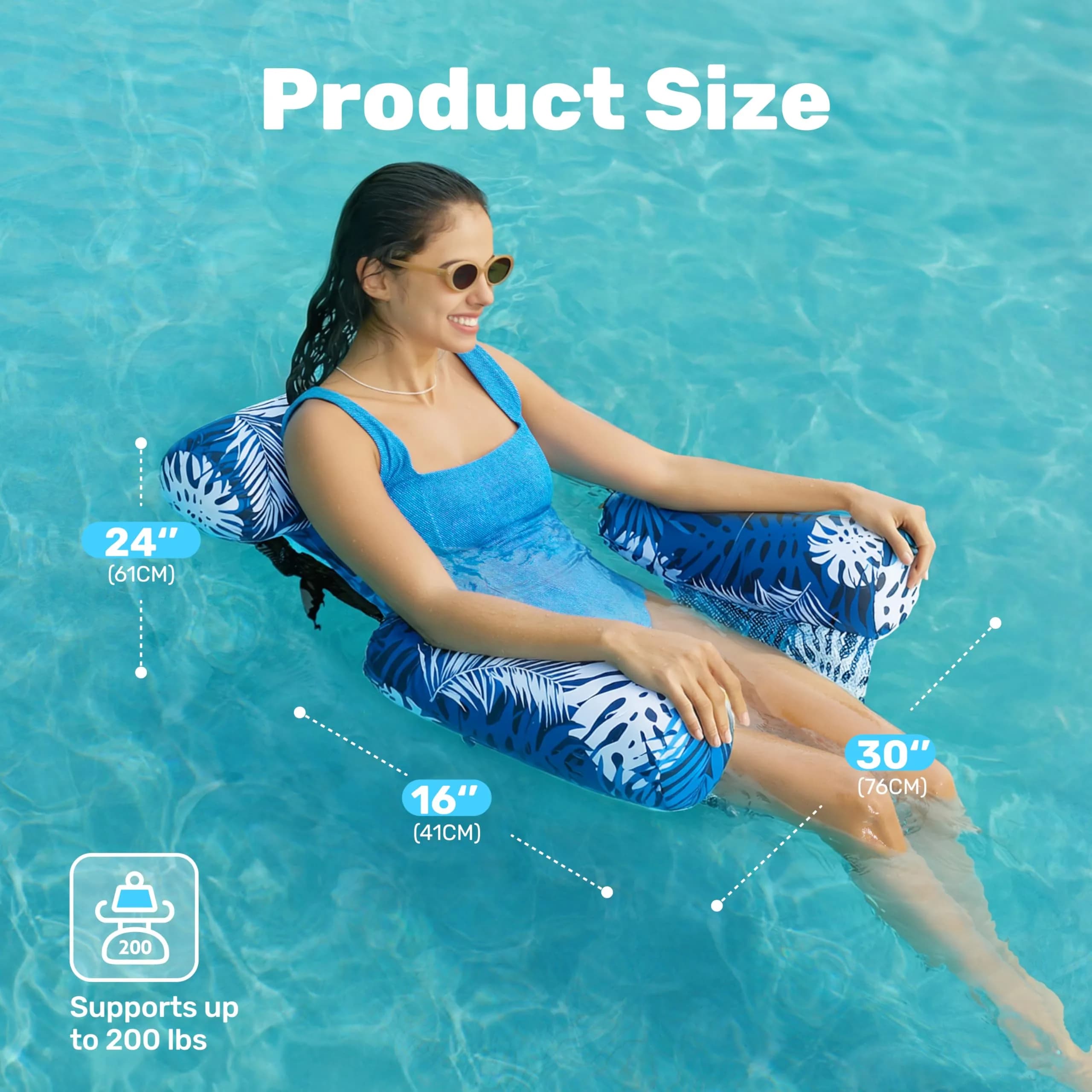 Sloosh Inflatable Pool Float Chairs 2-Pack 76x41x61 cm (30"x16"x24") | Tropical Leaves Design with Mesh Sling - view 5