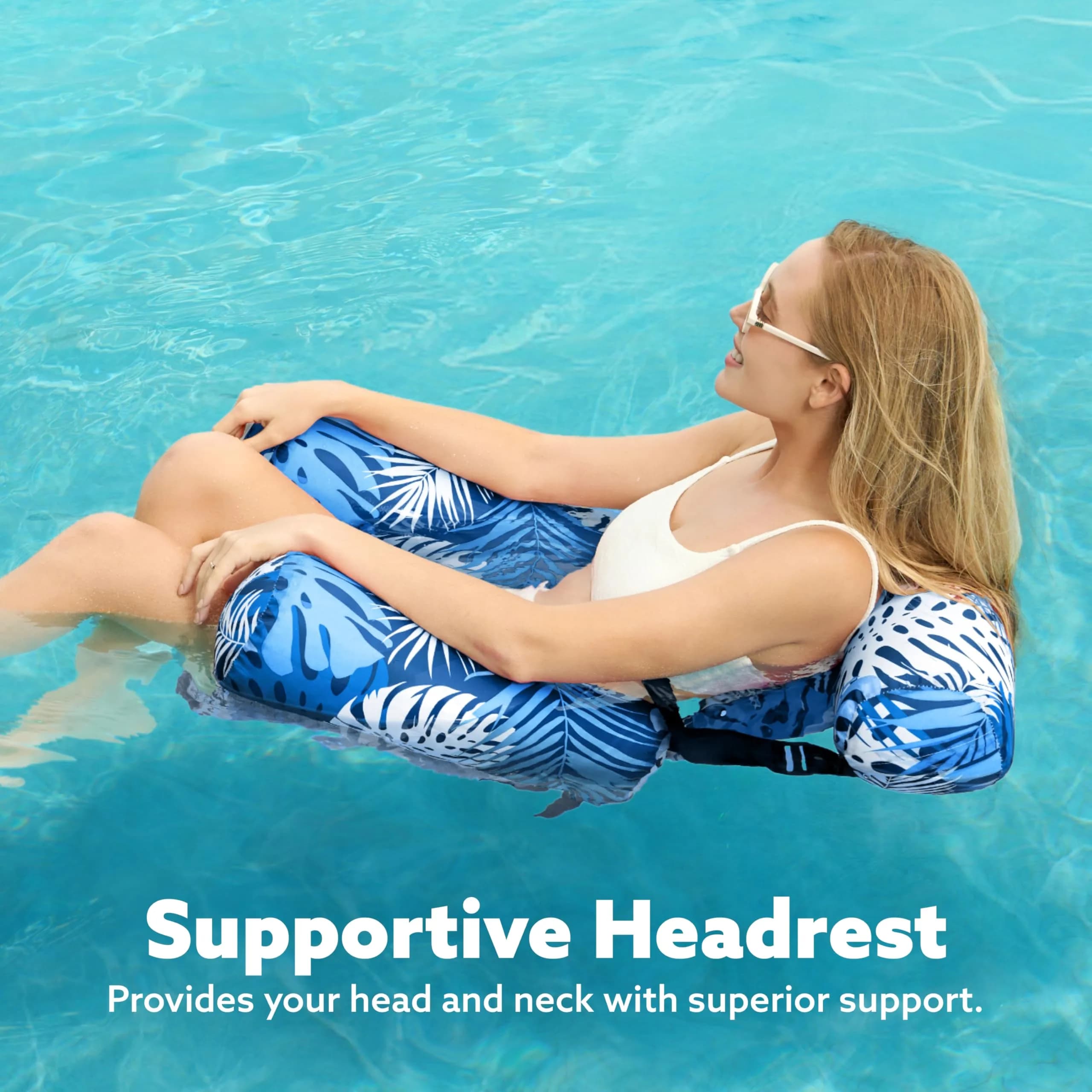 Sloosh Inflatable Pool Float Chairs 2-Pack 76x41x61 cm (30"x16"x24") | Tropical Leaves Design with Mesh Sling - view 6