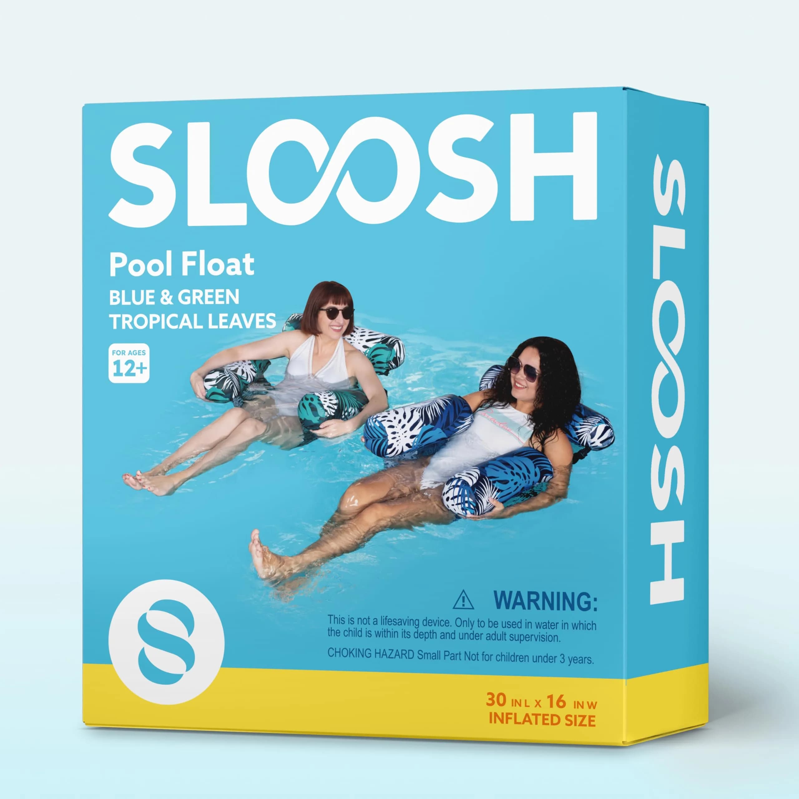 Sloosh Inflatable Pool Float Chairs 2-Pack 76x41x61 cm (30"x16"x24") | Tropical Leaves Design with Mesh Sling - view 9