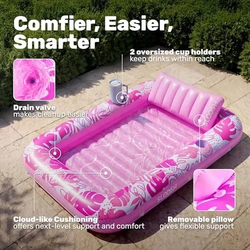 Sloosh Inflatable Tanning Pool Lounger Float 216cm (85") x 145cm (57") | 140kg Capacity, 2-Person Sunbathing Raft thumbnail 4