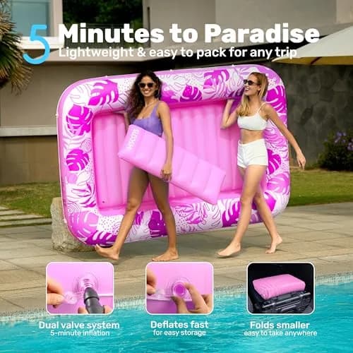 Sloosh Inflatable Tanning Pool Lounger Float 216cm (85") x 145cm (57") | 140kg Capacity, 2-Person Sunbathing Raft thumbnail 6