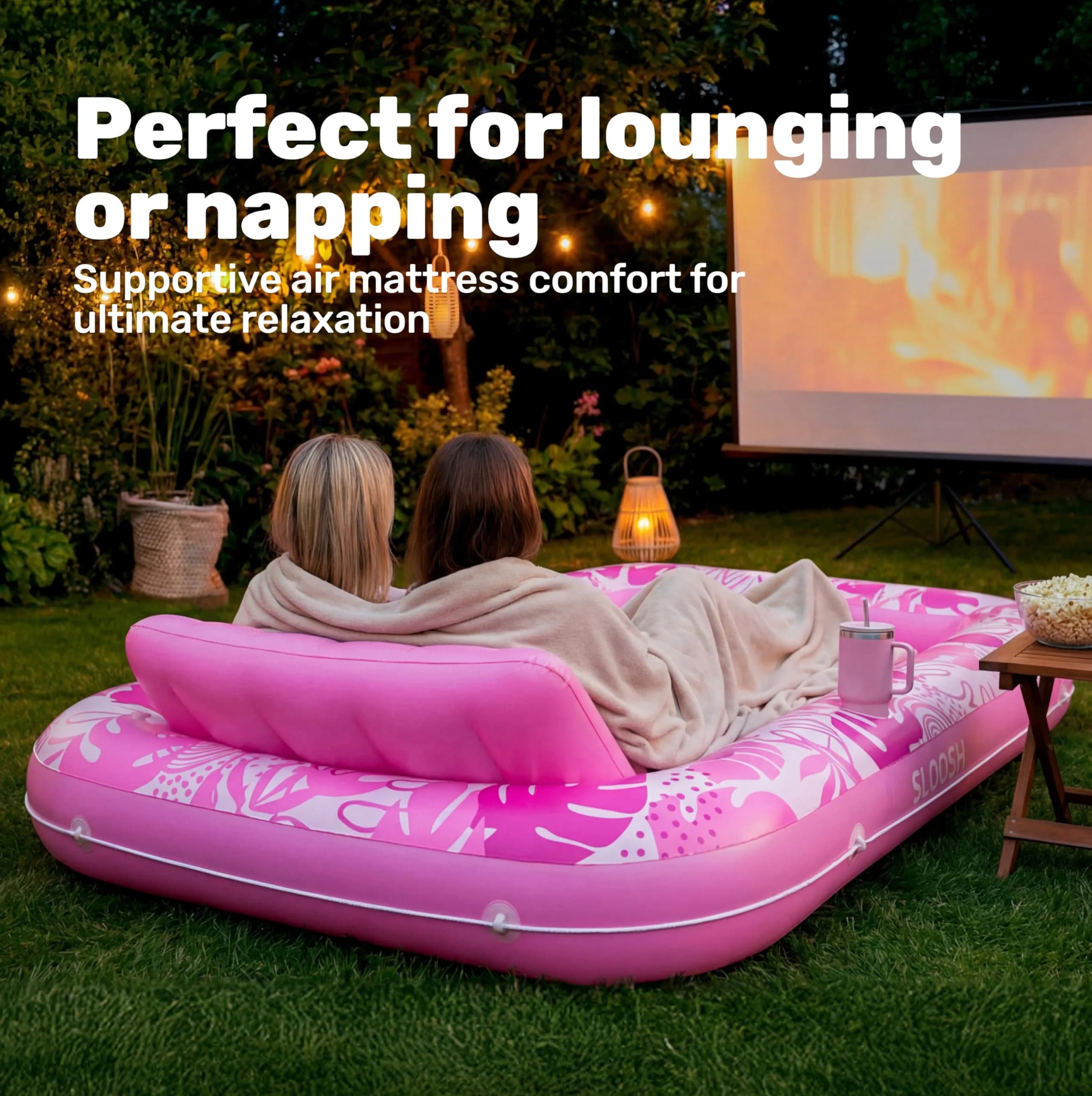 Sloosh Inflatable Tanning Pool Lounger Float 216cm (85") x 145cm (57") | 140kg Capacity, 2-Person Sunbathing Raft - view 7