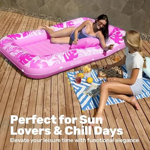 Sloosh Inflatable Tanning Pool Lounger Float 216cm (85") x 145cm (57") | 140kg Capacity, 2-Person Sunbathing Raft thumbnail 8
