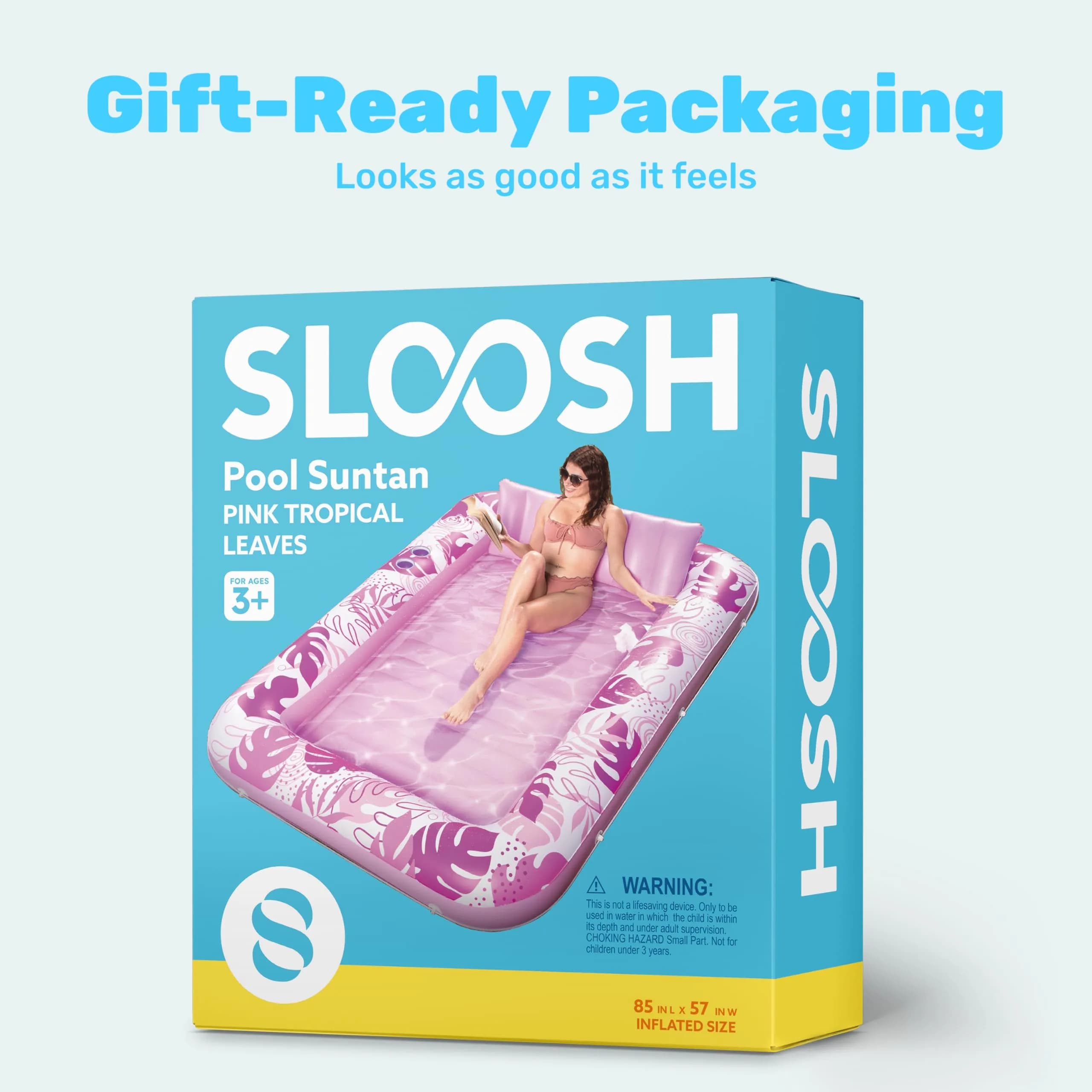 Sloosh Inflatable Tanning Pool Lounger Float 216cm (85") x 145cm (57") | 140kg Capacity, 2-Person Sunbathing Raft - view 9