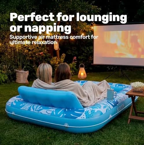 Sloosh Inflatable Tanning Pool Lounger Float 216cm x 145cm (85" x 57") | XL Blue with Pillow & Drink Holders thumbnail 7