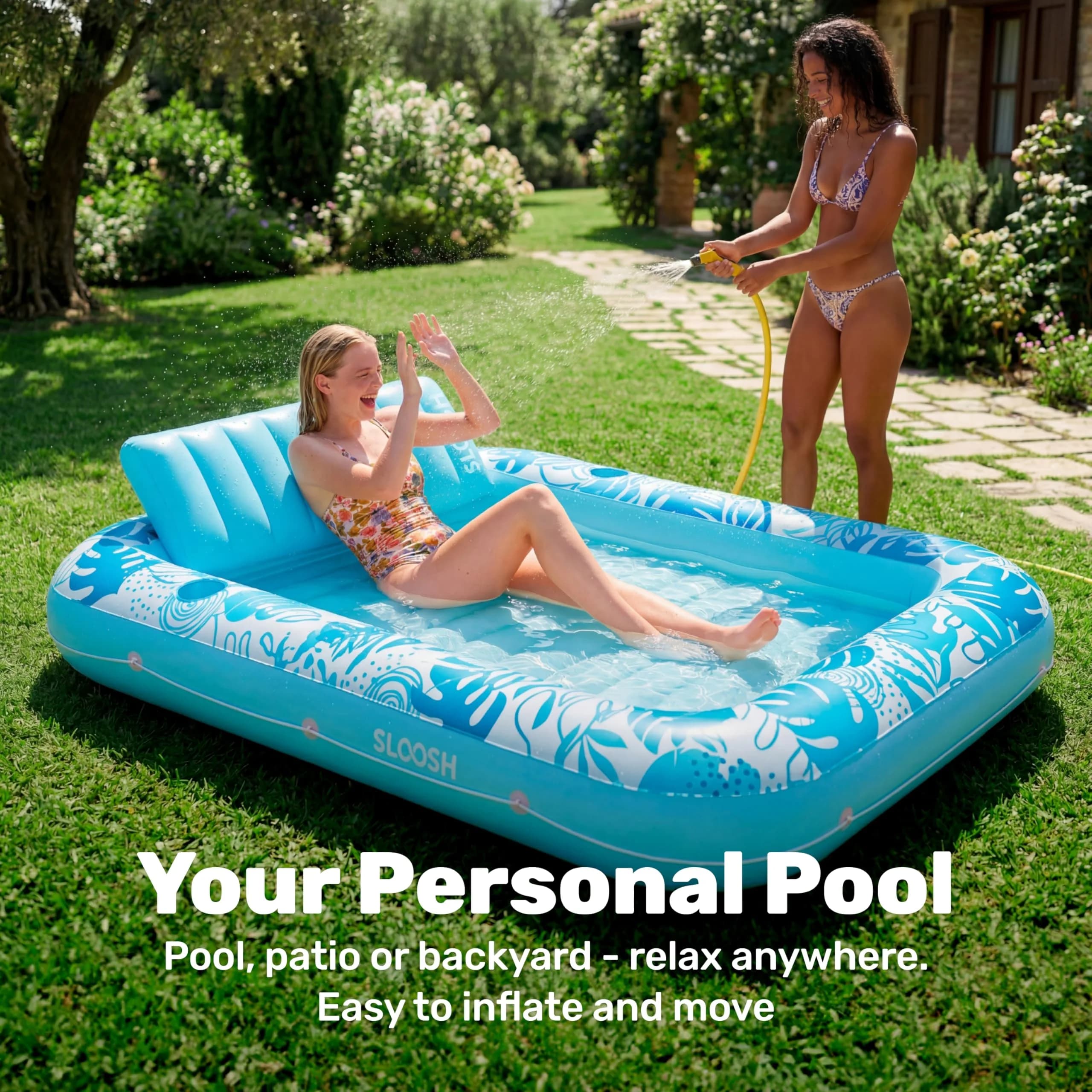 SLOOSH X-Large Inflatable Tanning Pool Lounger Float 70" x 46" Aqua Blue | Relaxing Sunbathing Bed with Pillow - view 3