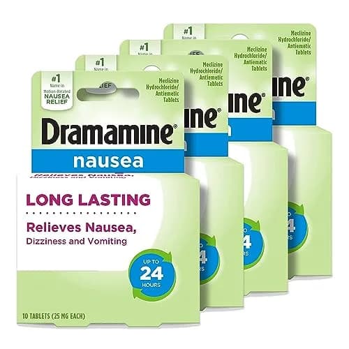 Dramamine Nausea Relief Tablets Long Lasting 10 Ct Pack of 4 | Up to 24 Hours Motion Sickness Support thumbnail 1