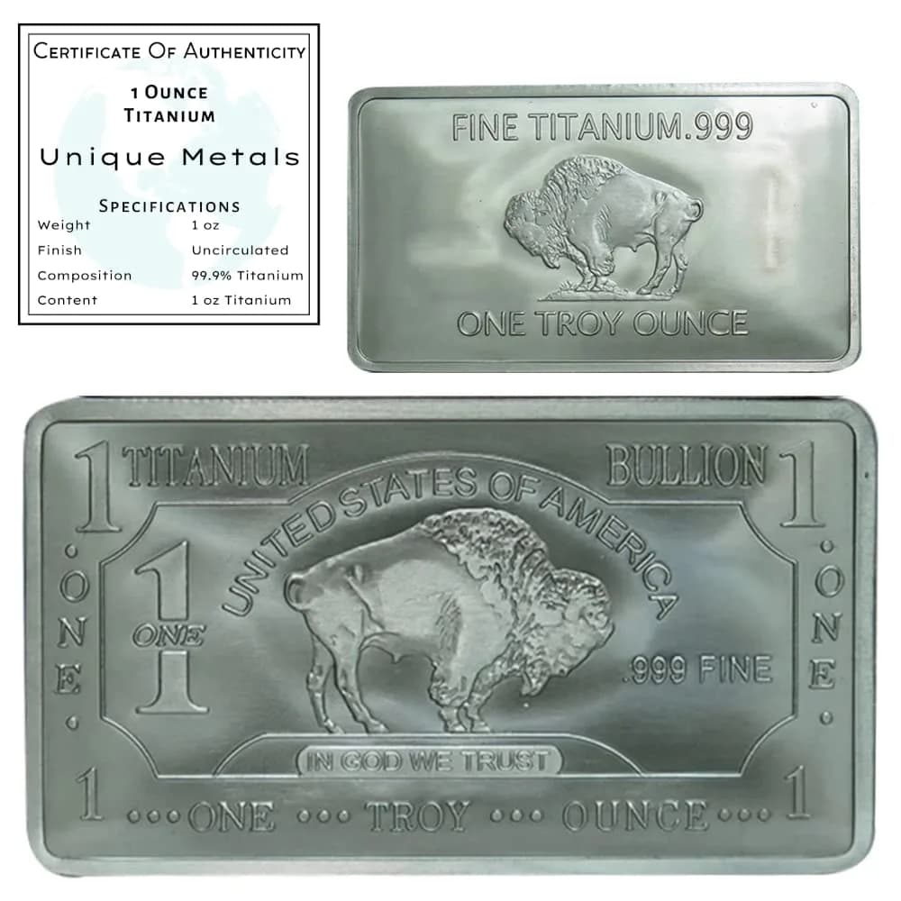 Unique Metals 1 Troy Ounce (31.1 g) Pure Titanium Bar Paperweight | Authentic USA Import with COA