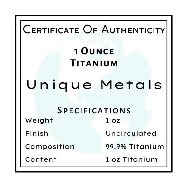 Unique Metals 1 Troy Ounce (31.1 g) Pure Titanium Bar Paperweight | Authentic USA Import with COA thumbnail 5