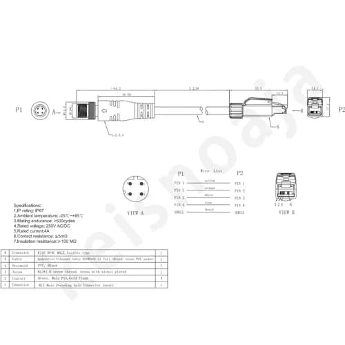 keisnoaja M12 to RJ45 Industrial Ethernet Cable 1m (3.28 ft) | IP67 Waterproof Connector for Automation thumbnail 3