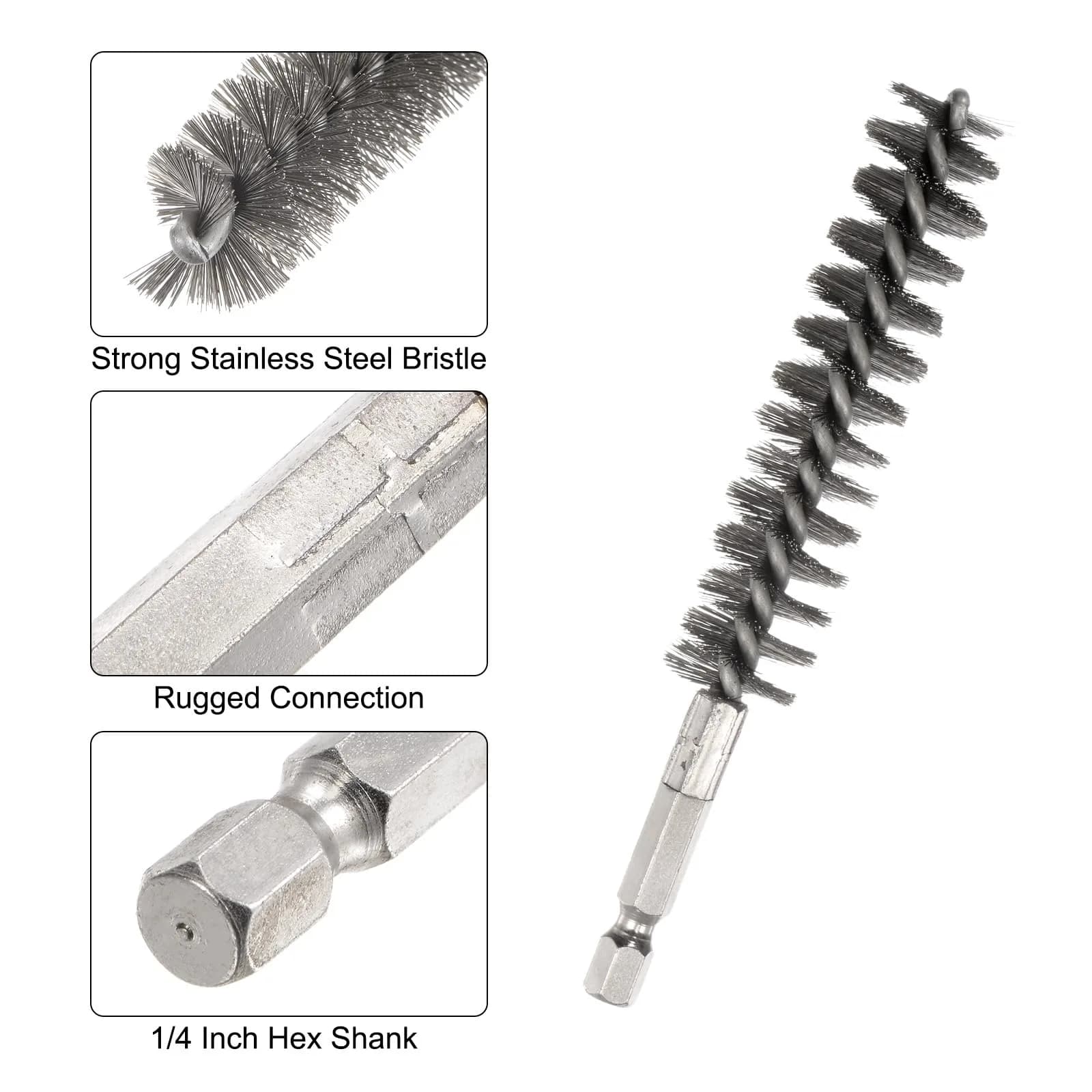 HARFINGTON Stainless Steel Bore Brush 17mm (0.67 Inch) Hex Shank | Rust & Dirt Removal Tool - view 4