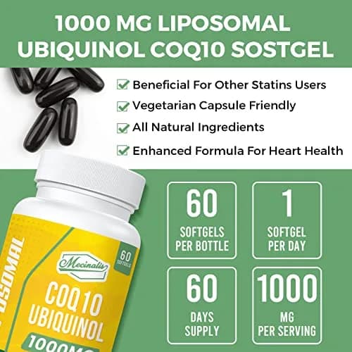 Mecinalis 1000mg Liposomal CoQ10 Softgels | Better Absorption CoQ10 Ubiquinol Supplement | Heart Function & Energy Production | Active Antioxidant Form of Vegan Coenzyme Q10 | Non-GMO | 120 Softgels thumbnail 8