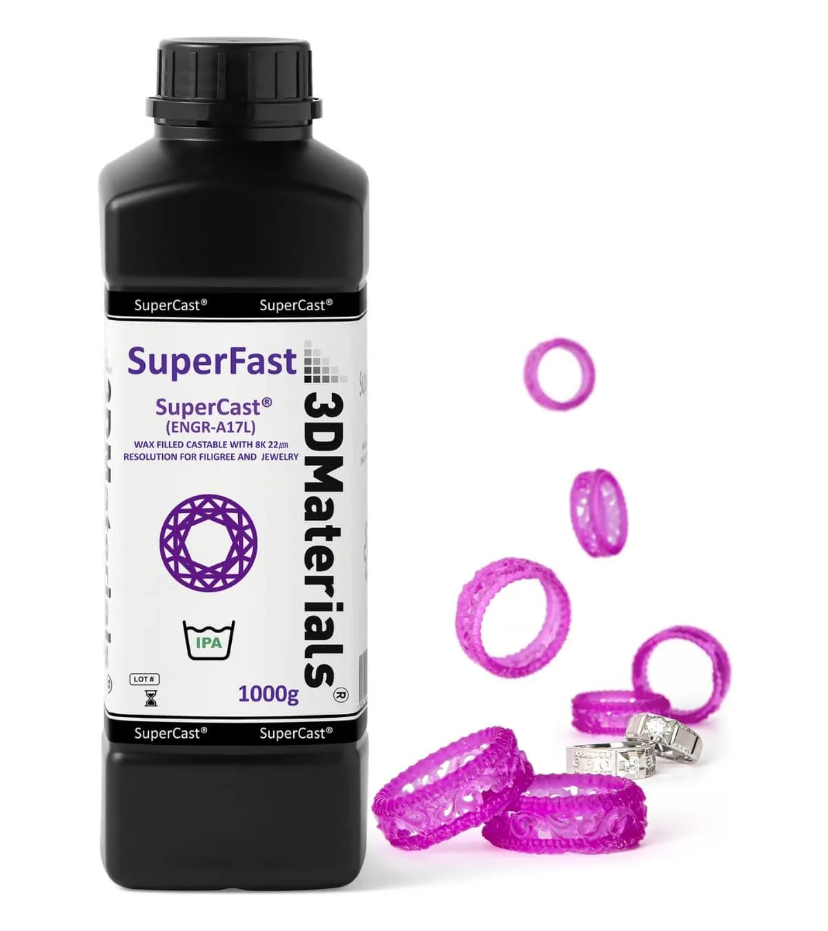 3DMaterials SuperCast 8K 3D Print Resin Wax Filled Jewelry Casting 1000g | High-Resolution, Low Temp Burnout