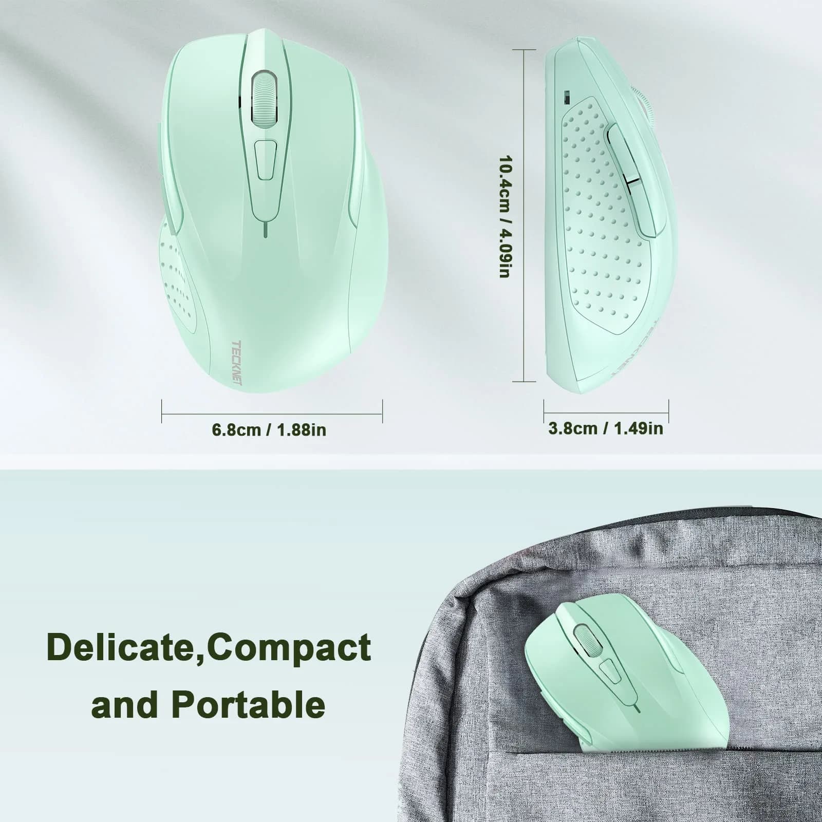 TECKNET Wireless Ergonomic Computer Mouse M003 - Vibrant Green, 2600 DPI for Right-Handed Use - view 4