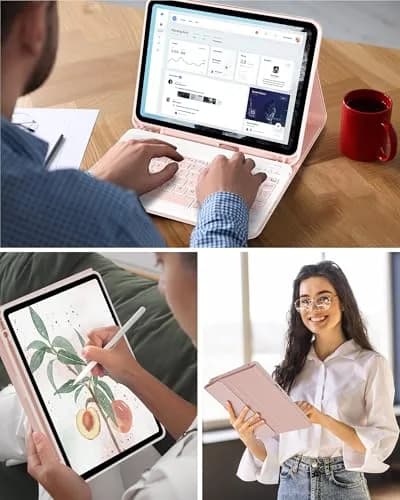 LAMA Pink Keyboard Case for iPad (A16) 11th Gen 2025 /10th Gen 2022 10.9 inch | Slim, Light & Magnetic with Pencil Holder thumbnail 3